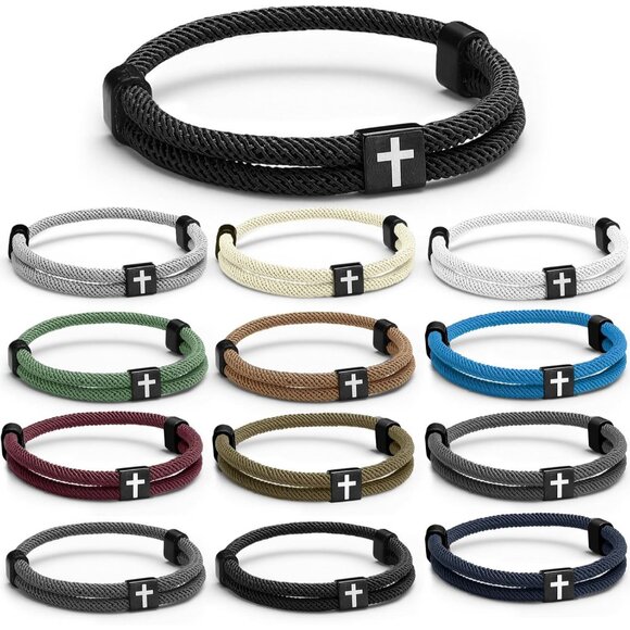 12 Pcs Nylon Cross Bracelets for Men Women Adjustable Gift Set Stylish Jewelry - Picture 1 of 7